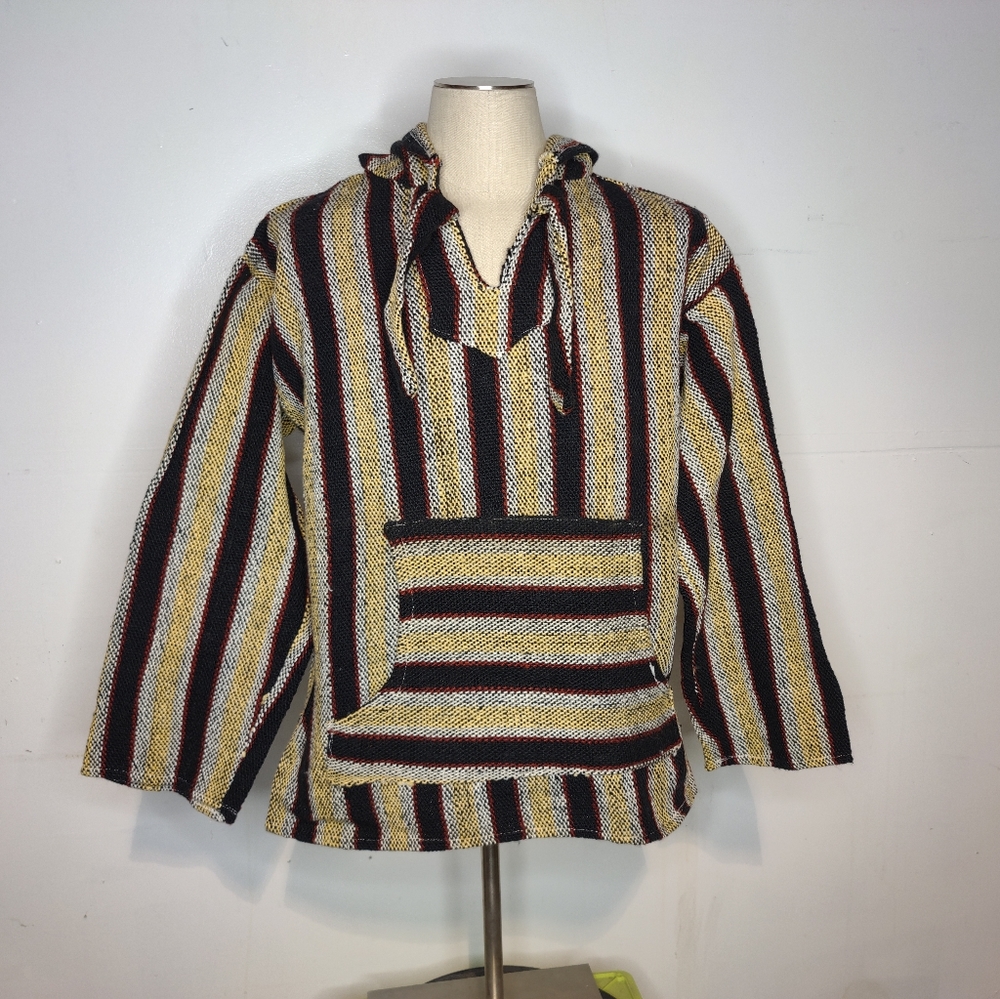 Riata Mexican Hoodie Drug Rug Yellow Black Stripe